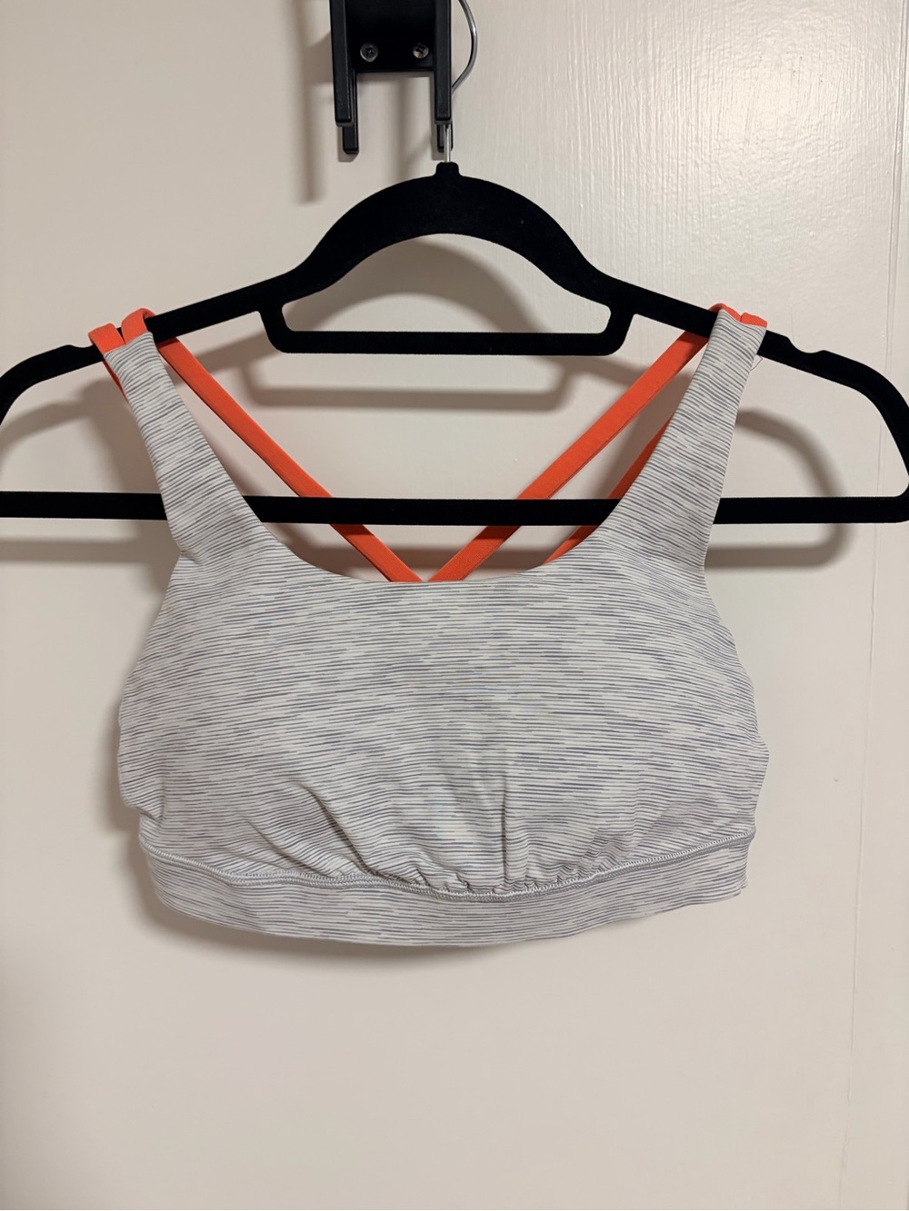 lululemon athletica Light Gray Striped Sports Bra with Coral Straps